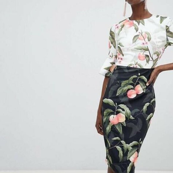 Ted Baker Areea Peach Blossom Leaves Sheath Pencil Cocktail Sheath Dress Small - Picture 4 of 16